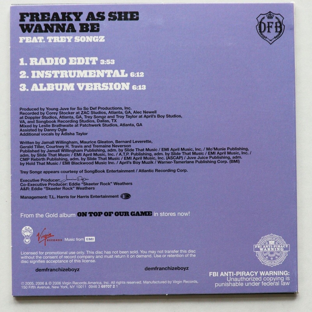 Dem Franchize Boyz - Freaky As She Wanna Be Promo CD Single 2006 Trey Songz - Picture 2 of 4